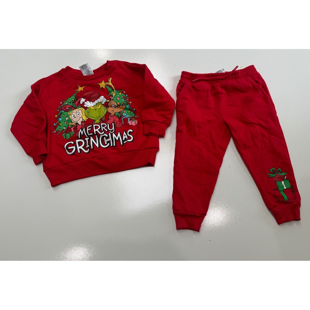 Dr Seuss The Grinch Merry Grinchmas Sweatshirt and Joggers Set Red 2T
